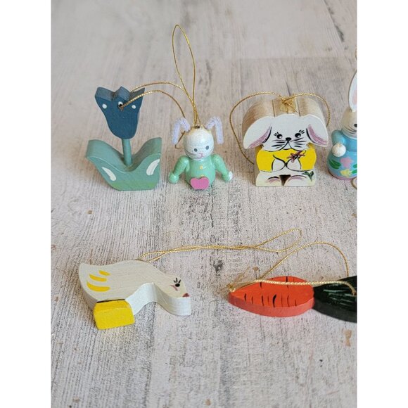 Vintage mini flower carrot chick ornament rabbit Easter Bunny wooden ornament xm - Picture 2 of 7